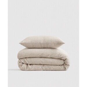 New $154 Quince European 100% Linen Duvet Cover Set Sham Twin Natural Chambray